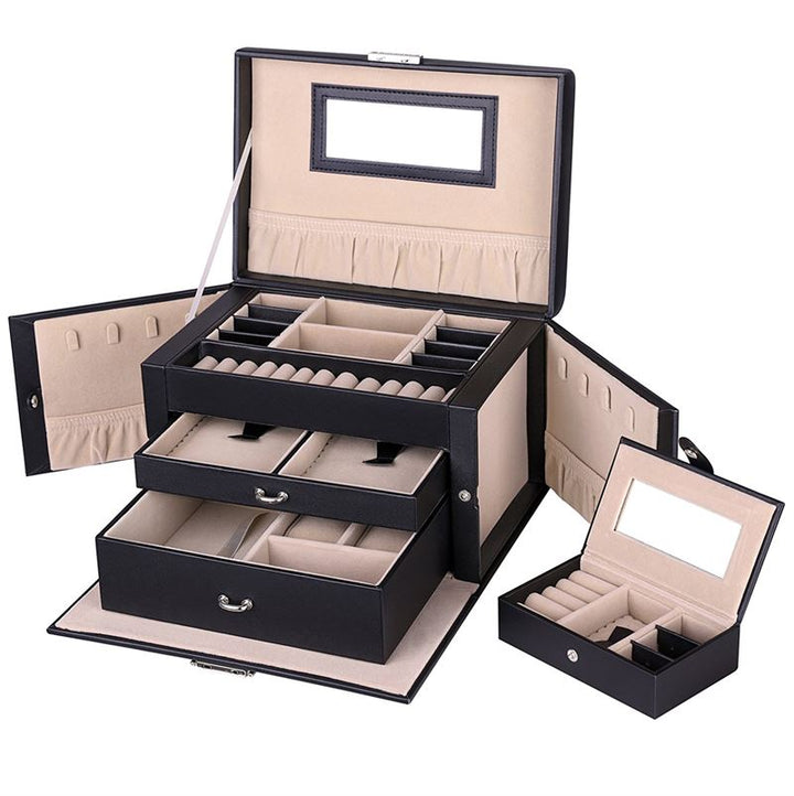 UNIQ XL Leather jewellery box with 20 compartments and lock - Black - Jewelry Box